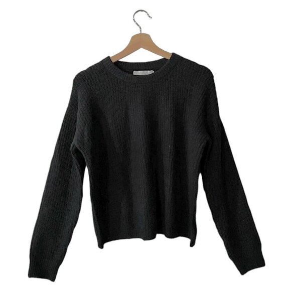 One Grey Day Sweater Size Small Black Chunky Kit Fuzzy Ribbed Crew 48OGD812 - Picture 2 of 7